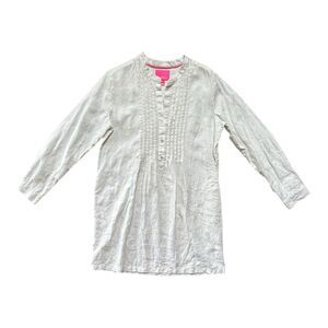 Lilly Pulitzer Linen Shirt Dress Size 10 White, Shells Print